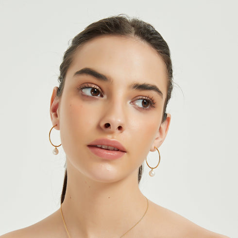 Freshwater Pearl Drop Large Hoop Dangling Earrings - House Of Pearls